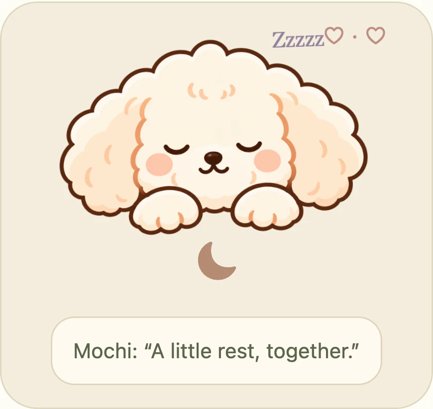 Actual Quiet Paws resting Mochi with sleepy Zzzzz marks above her familiar face